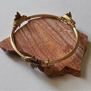 Ellie's Gold Tone Wire Wrapped with Three Gold Tone Bee's 3" Bangle Bracelet